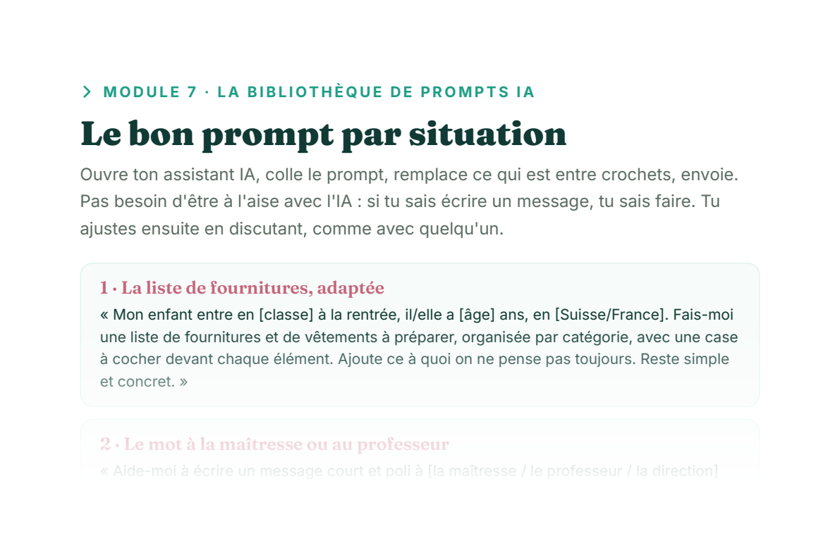 Page de la bibliothèque de prompts IA prêts à copier